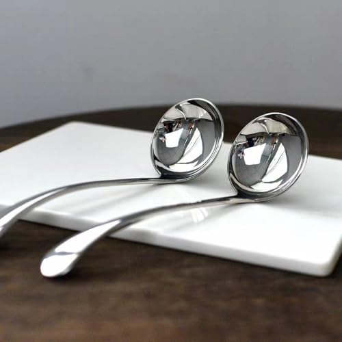 2-Piece Stainless Steel Small Ladle Set with Slanted Pour Spout, Sauce and Gravy Ladles, Modern Kitchen Utensil Set, 8-Inch Handle, Dishwasher Safe