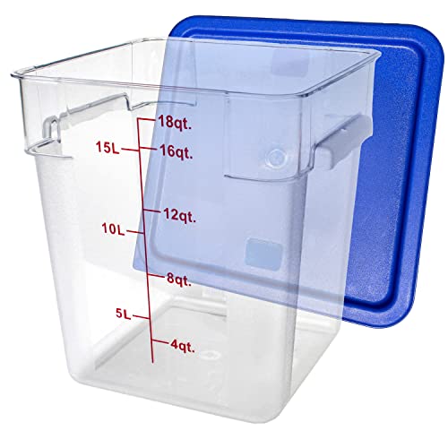 Tiger Chef 18 Quart Commercial Grade Clear Food Storage Square Polycarbonate Containers With Blue Lids - style: 18 Quart