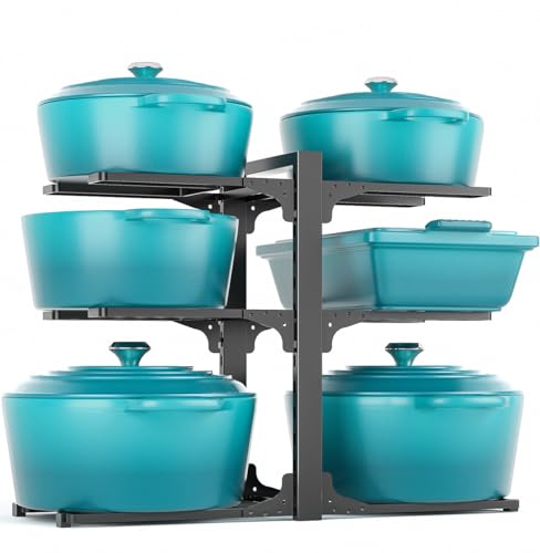 MUDEELA 6-Tier Pots and Pans Organizer under Cabinet, 13.78" Height Heavy Duty Pot and Pan Organizer Kitchen Cabinet Organization and Storage, Adjustable Pot Rack for Frying Pan, Cast Iron Skillet - color: Black, size: 13.78"H