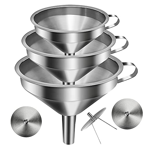 Stainless Steel Funnels for Kitchen Use, Kitchen Metal Funnel Set with Strainer Stainless Steel Funnels for Filling Bottles, Food Grade Funnel Set of 3 Transfer for Liquids Spices - color: 3PCS-5.9in&5.1in&4.3in