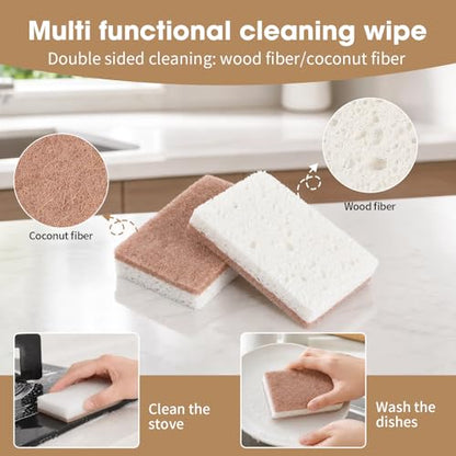 6 Pack Bamboo Dish Brush & Sponge Set, Wooden Handle Kitchen Scrub Brushes with Natural Sisal & Palm Fiber Heads, Multi-Purpose Dishwashing Cleaner for Dishes, Pots, Bottles, Vegetables