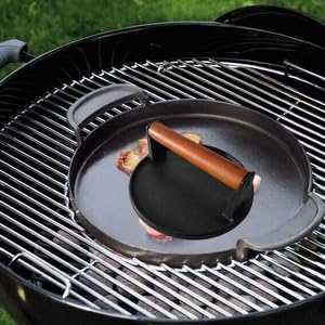 Firsgrill Cast Iron Grill Presses with Wood Handle (Round w Flat Bottom) - size: Round w Flat Bottom