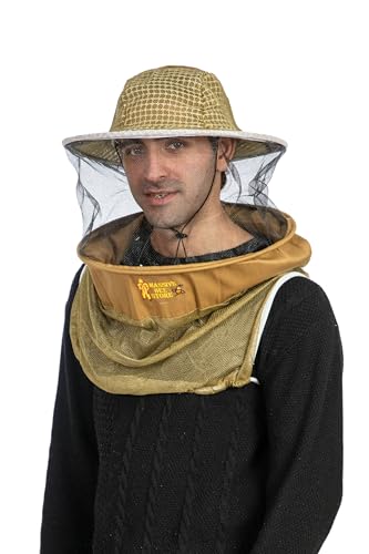 Three Layer Ventilated Beekeeping Veil in Round (3-Layer Hat, Khaki) - color: Khaki