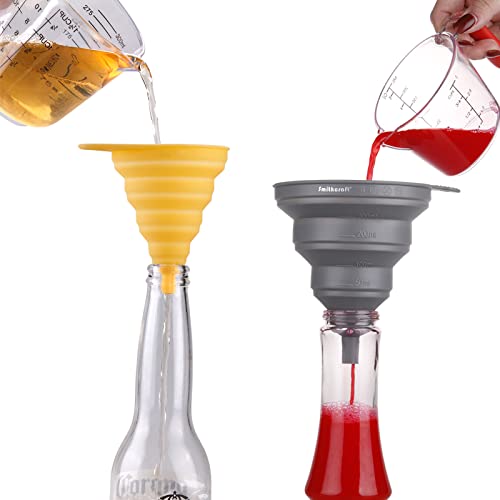 Funnel Set 4, Silicone Funnels for Kitchen, Collapsible Funnels for Water Bottle, Liquid Transfer Folding Camping Funnel with Narrow and Wide Mouth