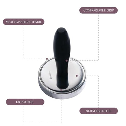 Bellemain Meat Pounder Flattener, Easy-Grip Meat Tenderizer, Stainless Steel Meat Mallet for Cooking, Meat Hammer, Chicken Tenderizer, Meat Smasher Utensil, Kitchen Mallet, Meat Masher Tool
