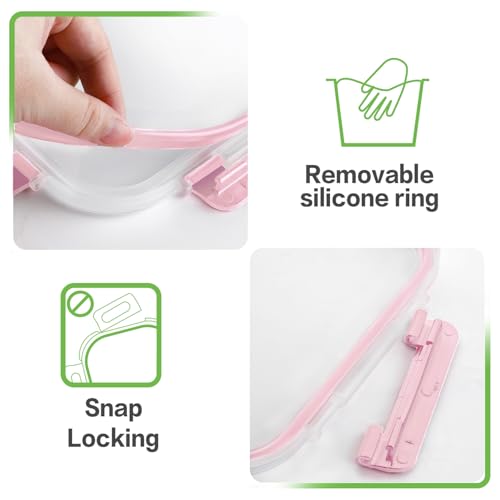 HOMBERKING 4 Pieces 63oz/8cup Large Glass Food Storage Containers with Lids, Meal Prep Containers, Airtight Bento Boxes with Leak Proof Locking (2 Containers + 2 Lids), Microwave, Oven Safe-Pink - color: Pink, size: 2 Sets