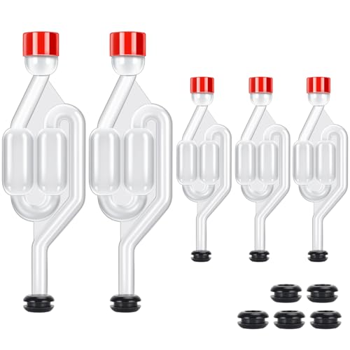 Airlocks for Fermenting, 5 Pack S Shape Fermentation Airlock High Transparency Air lock for Fermenting with 10pcs Airlock Grommets Drilled 3/8’’ Hole for Fermentation Bucket Fermenter Mason Jar