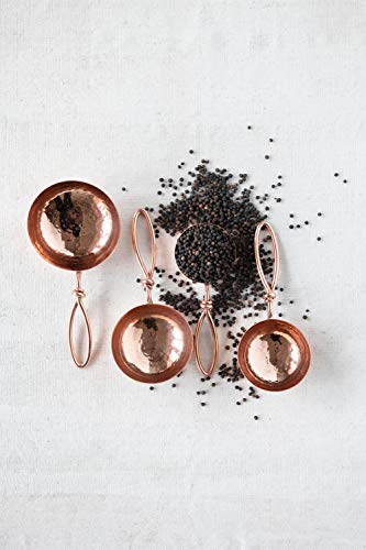 Creative Co-Op Hammered Stainless Steel Scoops with Leather Tie (Set of 4 Sizes) - color: Copper