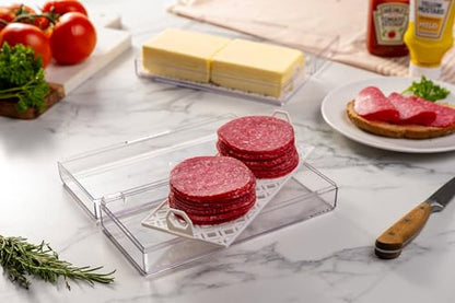 Pikanty Deli Meat Container for Refrigerator with Removable Tray - Airtight Keeper for Cold Cuts, Sliced Cheese, Ham, Turkey, Salami and Pepperoni, Hinged Lid, Dishwasher Safe, Made in USA - style: Deli Storage Container