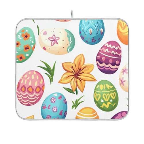 White Easter Eggs and Lilies Dish Drying Mat for Kitchen Counter Kitchen Drying Mat Dish Rack Mat Dish Drainer Pad Microfiber Absorbent Washable Drying Pad for Countertop 16 x 18 - color: Cute Fall Leaves German Shepher Dogs, size: 16" x 18"