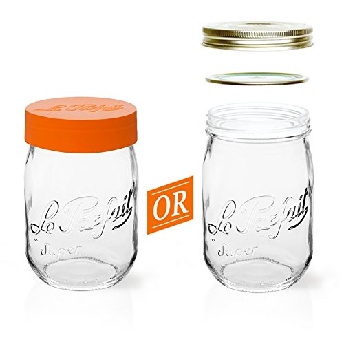 Le Parfait Eco-Friendly Zero Waste Wide Mouth Glass Jar with Airtight Screw Top Lid – Reusable French Storage Jar for Food, Soup, Flour, Sugar, Canning & Baking (1L/32oz, 1 Pack, Gold 2-Piece Lid) - color: 1L-Gold (Single)