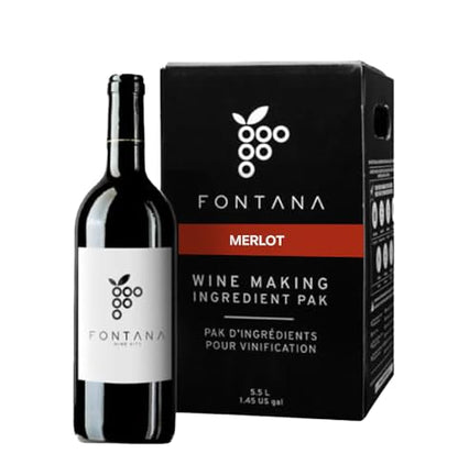Fontana Wine Making Ingredient Kit - Merlot 6 Gallon DIY Kit | Premium Ingredients | Makes 30 Bottles