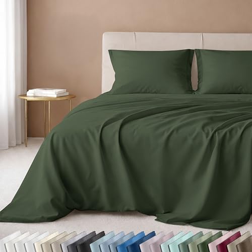 California Design Den 100% Cotton Twin Sheets Set - Luxury 600 Thread Count, Sateen Weave, Deep Pocket Twin Bed Sheets Cotton Set, Durable Bedding - Dark Olive Green - color: 24 - Dark Olive Green, size: Twin