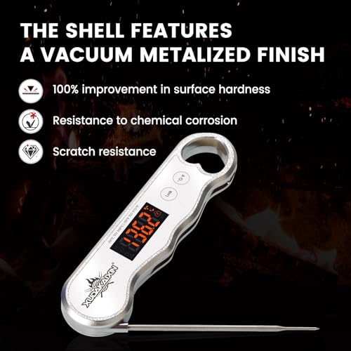 0.3s Fast Read Meat Thermometer – USB-C Rechargeable, Silvery | Digital instant read for BBQ, baking, and candy –no batteries needed - color: Silvery