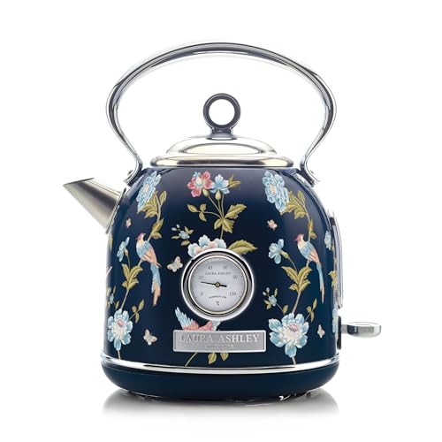 Laura Ashley Stainless Steel Electric Kettle 1.7 Liter - 1500W Rapid Boil Electric Kettles for Boiling Water - Electric Tea Kettles Automatic Shut Off - Overheat & Boil Dry Protection Cordless Kettle - color: Elveden Navy