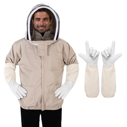 Bee Suit - Beekeeping Jacket for Men & Women - Beekeeper Jacket with Beekeeping Gloves and Veil Hood -Shallow Coffee - size: XX-Large