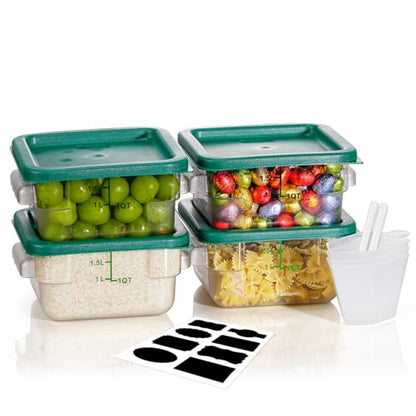 2QT NSF Food Storage Containers: 8 PCS [Food Grade][Hot&Cold Resistant] Commercial Clear Square Food Storage Containers with Scales Handles for Home Restaurant Kitchen Proof Dough(Green) - color: B3-2QT-GREEN