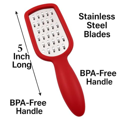 2 Pcs. Stainless Steel Mini Grater Cheese Garlic Nutmeg Chocolate 5" BPA Free - color: Red