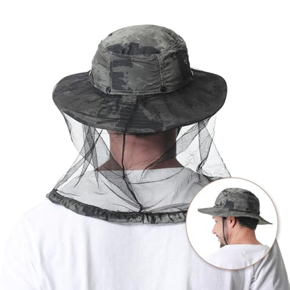 Mosquito Head Net Hat UPF 50+ Sun Protection Bug Hat for Men Women | Sun Visor Style, Perfect for Safari, Hiking, Beekeeping, Camping & Gardening - color: Military Green Camouflage