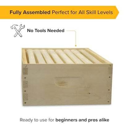 Mann Lake 8-Frame Medium Super Kit, Fully Assembled 6⅝" Super Box with 8 Durable Frames & Beeswax-Coated Plastic Foundation for Honey Storage, Beekeeping and Hive Expansion, Made in USA, Unpainted - color: Not Painted Deep Hive Kit