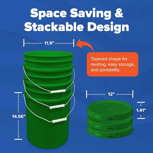 ePackageSupply 5 Gallon Plastic Bucket with Airtight Lid | Food Grade Bucket | BPA-Free | Heavy Duty 90 Mil All Purpose Pail | One 12" Rubber Mallet & One Lid Opener Included | 3 Pack - color: Green, size: 3 Packs