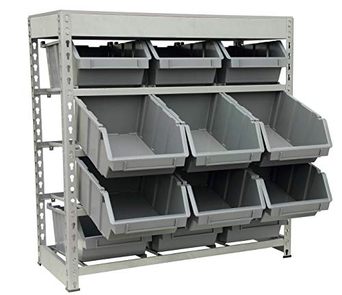 King's Rack Bin Rack Boltless Steel Storage System Organizer w/ 12 Plastic Bins in 4 tiers - size: 4 Tiers - 12 Bins