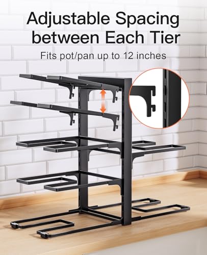 ORDORA Pots and Pans Organizer Rack for Cabinet, 15.83" Height 8-Tier Heavy Duty 120LBS Pot Pan Organizer under Cabinet Adjustable for Dutch Oven, Cast-iron Pan, Heavy Skillets Griddles, Shallow Pot - style: M-15.83"H-HeavyDuty