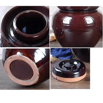 Brown Ceramic Pickle Jar with Lids,Large Traditional Chinese Porcelain Pickle Jar Pickling Jars,Ceramic Fermentation Crock with Water Seal Airlock Lid,Sauerkraut brown-5L(Brown-11L - size: 11L