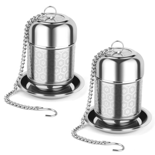 Tea Infuser for Loose Leaf Tea, Extra Fine Mesh Tea Strainers, 304 Stainless Steel & Updated Slim Threaded Lid, Loose Leaf Tea Steeper for Brew Tea, Spices, Rooibos, 2 Pcs, Small, Sliver