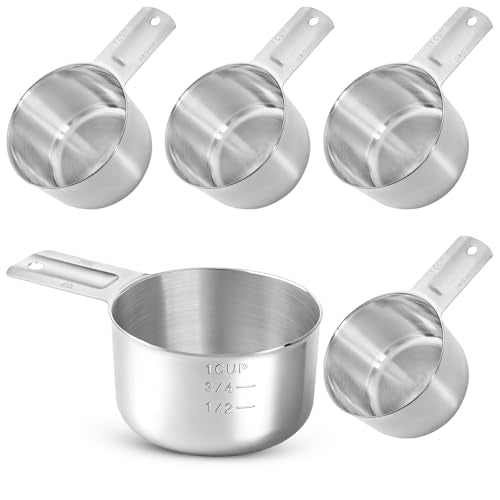 4 Pack 1 Cup Stainless Steel Measuring Cup, 250 ml | 240 cc | 8 oz Single Measuring Cups with Handle, Small Measuring Scoops Coffee Scoop for Kitchen Cooking Baking
