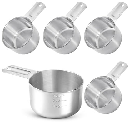 4 Pack 1 Cup Stainless Steel Measuring Cup, 250 ml | 240 cc | 8 oz Single Measuring Cups with Handle, Small Measuring Scoops Coffee Scoop for Kitchen Cooking Baking