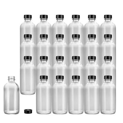 Vetri 8 oz Boston Round Clear Glass Bottle - with Black Phenolic Cap - 2 1/2" x 2 1/2" x 5 1/2" - color: Clear, size: 8 oz