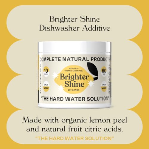 Brighter Shine Dish Washer Cleaner Powder - 60 Uses All-Natural Lemon Citric Acid Dishwasher Cleaner Additive, Hard Water Spot Remover, Odor Eliminator for Appliances, Concentrated Formula, Made USA