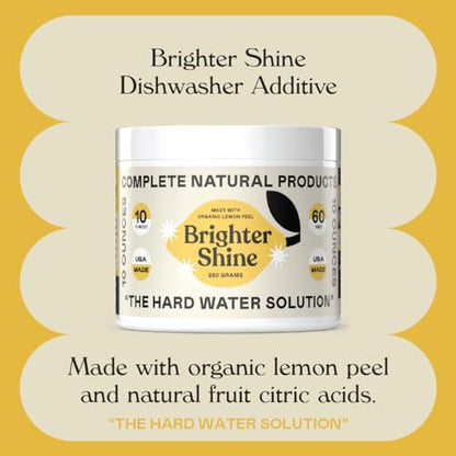 Brighter Shine Dish Washer Cleaner Powder - 60 Uses All-Natural Lemon Citric Acid Dishwasher Cleaner Additive, Hard Water Spot Remover, Odor Eliminator for Appliances, Concentrated Formula, Made USA