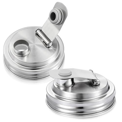 Baderke 2 Pcs Stainless Steel Mason Jar Pour Spout Lid for Wide Mouth Mason Jars, Rust Proof Leak Proof Seal Cover fit Home Tea, Milk, Juice Drinks Airtight Turns your Container into Pitcher - color: Pouring Spout, size: 3.54 Inch