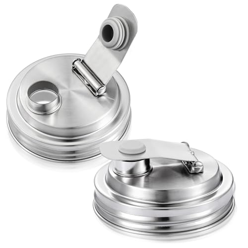 Baderke 2 Pcs Stainless Steel Mason Jar Pour Spout Lid for Wide Mouth Mason Jars, Rust Proof Leak Proof Seal Cover fit Home Tea, Milk, Juice Drinks Airtight Turns your Container into Pitcher - color: Pouring Spout, size: 3.54 Inch