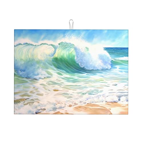 Large Dish Drying Mats For Kitchen Counter Microfiber Kitchen Drying Mat XL Draining Pad Absorbent Quick Drying Dish Mat 18x24 Inch - Beach - color: Beach