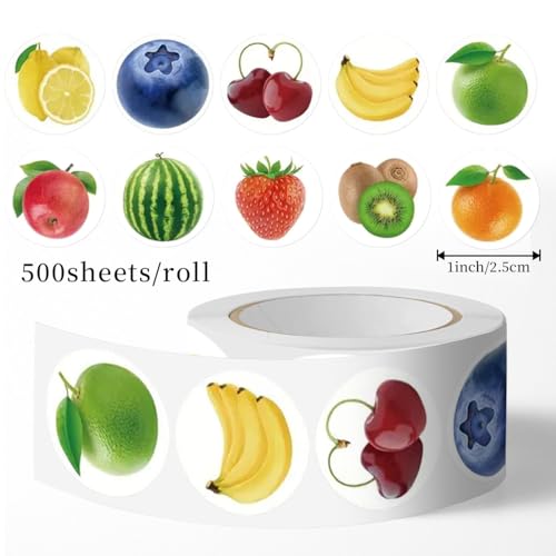 500 PCS Fruit Roll Stickers, 10 Styles Waterproof Vinyl Fresh Fruit Decals for Skateboard, Fridge, Laptop, Phone, Luggage, Trendy Stickers for Teens, Adults, Boys and Girls(Fruit) - color: Fruit