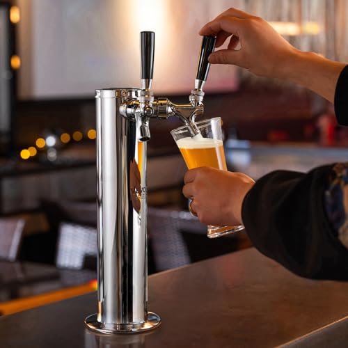 VEVOR Dual Taps Draft Beer Tower Dispenser, Stainless Steel Keg Beer Tower, Kegerator Tower Kit with Pre-Assembled Tubing and Self-Closing Faucet Shanks for Party, Bar, Pub, Restaurant - style: Dual Faucets