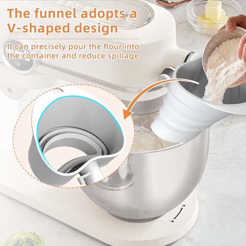 2 Pcs Flour Funnel for KitchenAid Mixer | Food-Grade Silicone Funnel Compatible with 4.5 & 5 Quart Tilt-Head Stand Mixer | Large Collapsible Design | Easy to Use & Dishwasher Safe (White) - color: White (2-Pack)