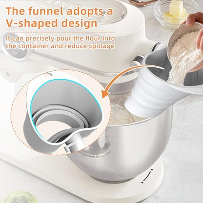 2 Pcs Flour Funnel for KitchenAid Mixer | Food-Grade Silicone Funnel Compatible with 4.5 & 5 Quart Tilt-Head Stand Mixer | Large Collapsible Design | Easy to Use & Dishwasher Safe (White) - color: White (2-Pack)