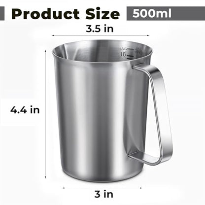 2 Pcs Stainless Steel Measuring Cup with Handle and Pour Lip, Metal Pitcher with Oz and ML marking, 16OZ/500ML), Heavy-Duty Pitcher