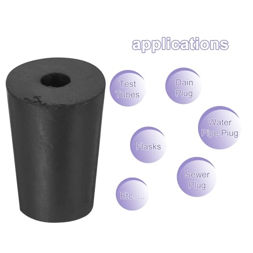 MECCANIXITY Rubber Tapered Plug 13mm to 17mm Solid Test Tubes Bungs Stopper with Hole Black for Lab Home 16 Pieces - size: 13mm-17mm