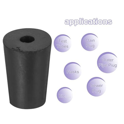 MECCANIXITY Rubber Tapered Plug 13mm to 17mm Solid Test Tubes Bungs Stopper with Hole Black for Lab Home 16 Pieces - size: 13mm-17mm