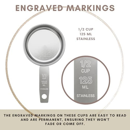 1/2 Cup Stainless Steel Measuring Cup | Sturdy Metal 125 ml | 125 cc | 4 oz | Single Cup for Wet and Dry Ingredients | Great for use as 1/2 Cup Dog Food Scoop - 1 PK - size: 1/2 Cup