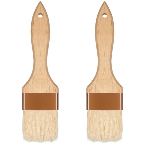 2 Pcs 2 inch Pastry Brush Bristle Basting Brushes Cooking Baking BBQ Oil Brush Food Brushes for Cooking Butter Oil Egg Marinade Grilling Durable Kitchen Marinade Butter Culinary Utensil