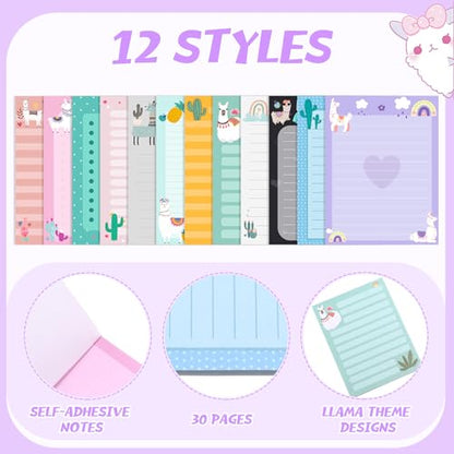 Chiisong 12 Pieces Llama Sticky Notes Cute Animal Alpaca Self Stick Notepads Gift for Mexican Camel Theme Party, 3x4 Inch No Drama to Do List Cactus Notepads Llama Gifts for Home and Office - style: Llama Style