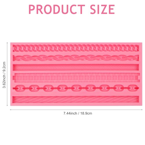Chain and Rope Pattern Silicone Mold, 6 Designs, Pink Fondant Decorating Tool - color: pink(M17)