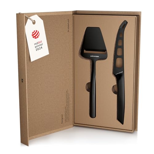LARS NYSØM Cheese Slicer and Knife Set 2 pcs. I Cheese Knife Set & Cutter Made of Stainless Steel (Carbon Black) - color: Carbon Black, size: 10.2"
