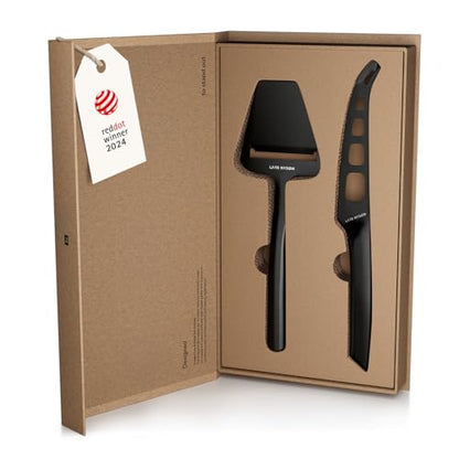 LARS NYSØM Cheese Slicer and Knife Set 2 pcs. I Cheese Knife Set & Cutter Made of Stainless Steel (Carbon Black) - color: Carbon Black, size: 10.2"
